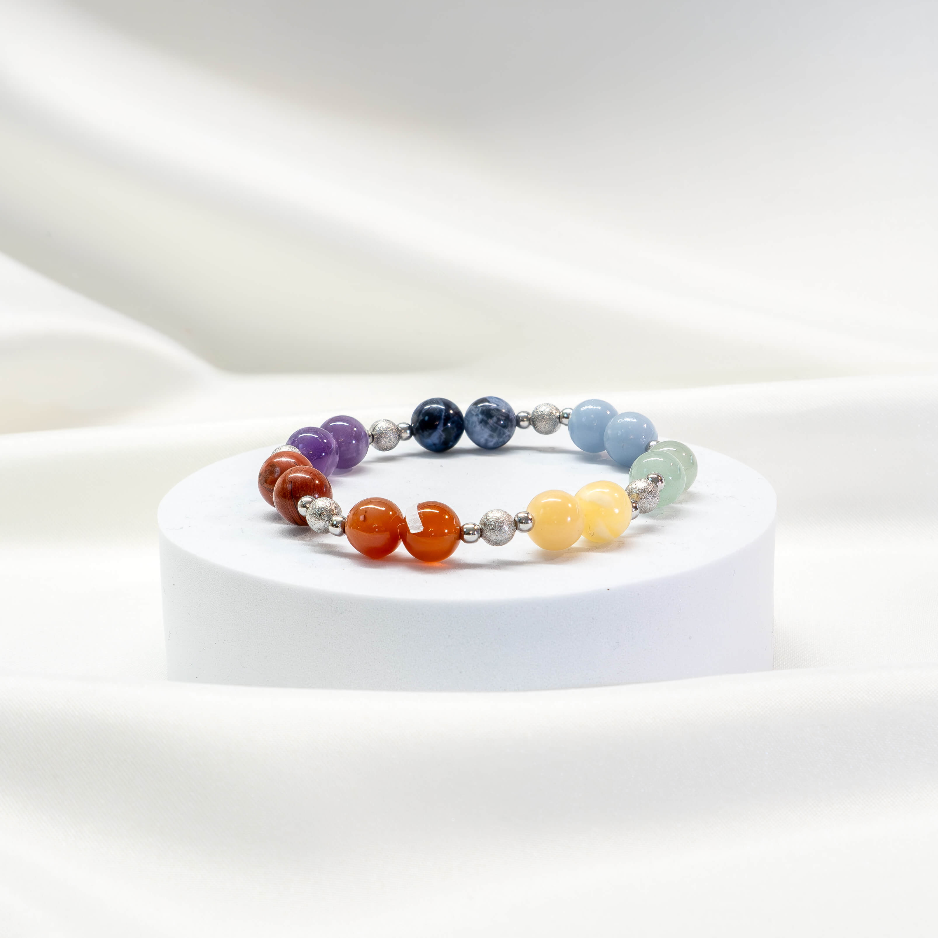Armband 7 Chakren mit Silberkugeln