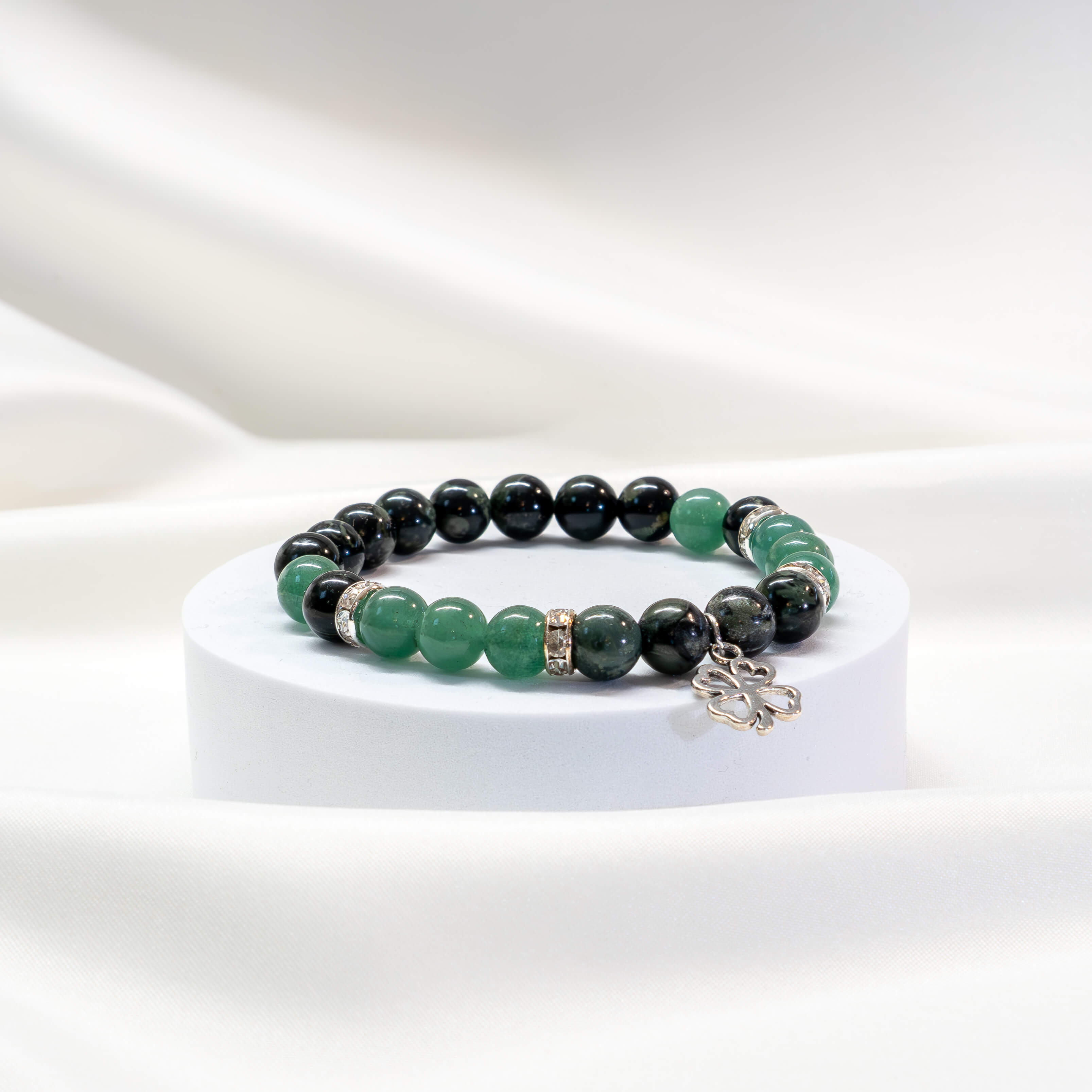 Armband Kambaba Jaspis/Aventurin mit Kleeblatt