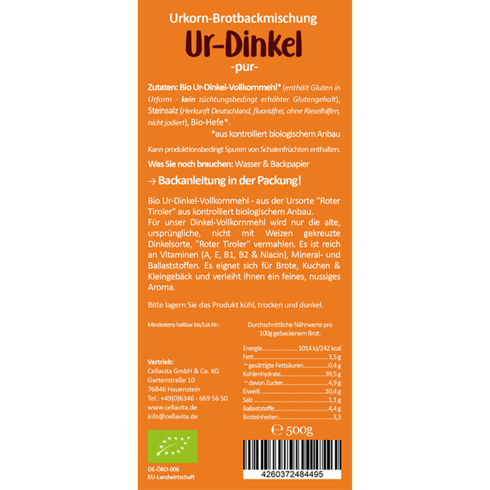 Bio Brotbackmischung Ur-Dinkel Vollkorn