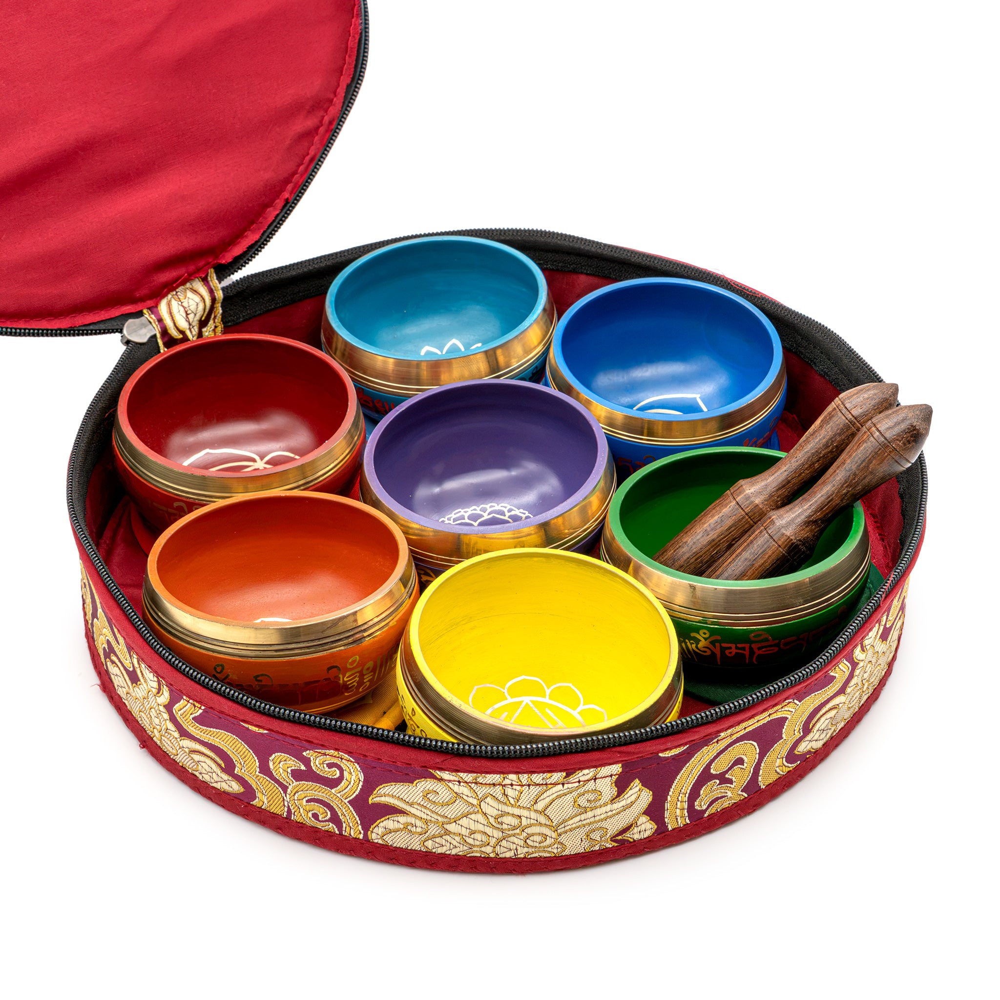 Chakra-Klangschalen mit Kissen, Detailansicht