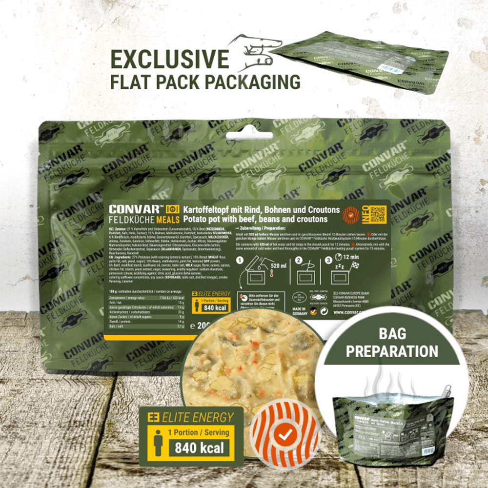 CONVAR Feldküche Kartoffeltopf mit Rind, Bohnen und Croutons (200g)