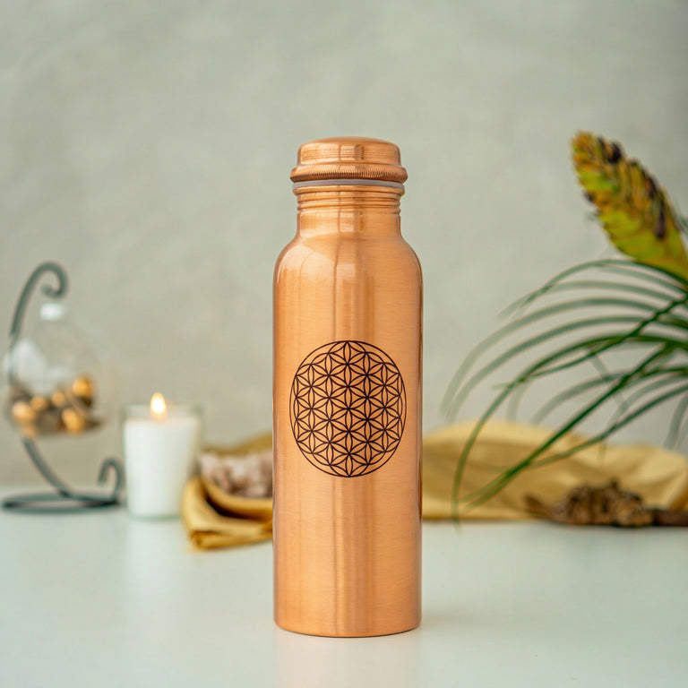 Kupferflasche „Blume des Lebens“ dunkel