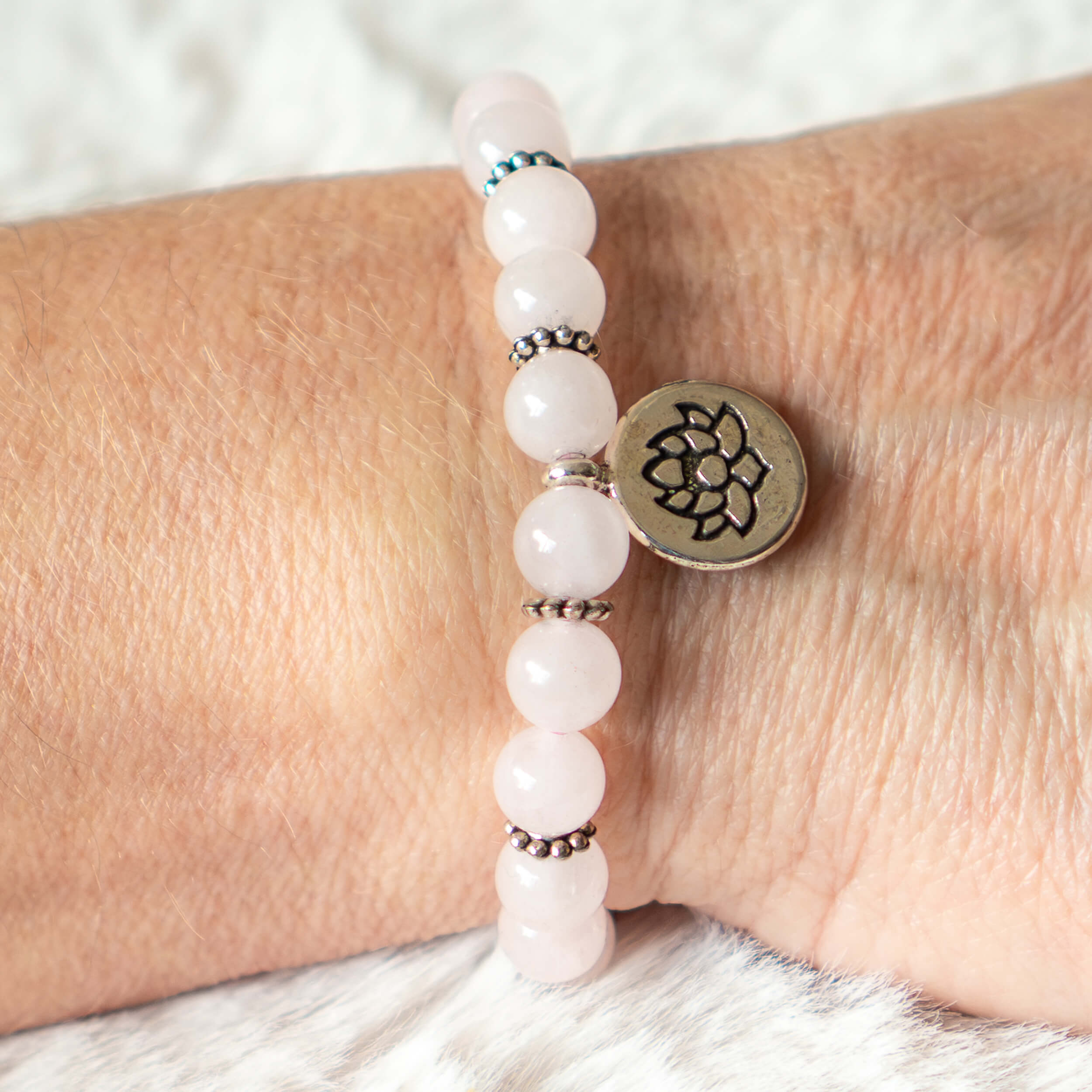 Mala Armband Rosenquarz mit Lotus