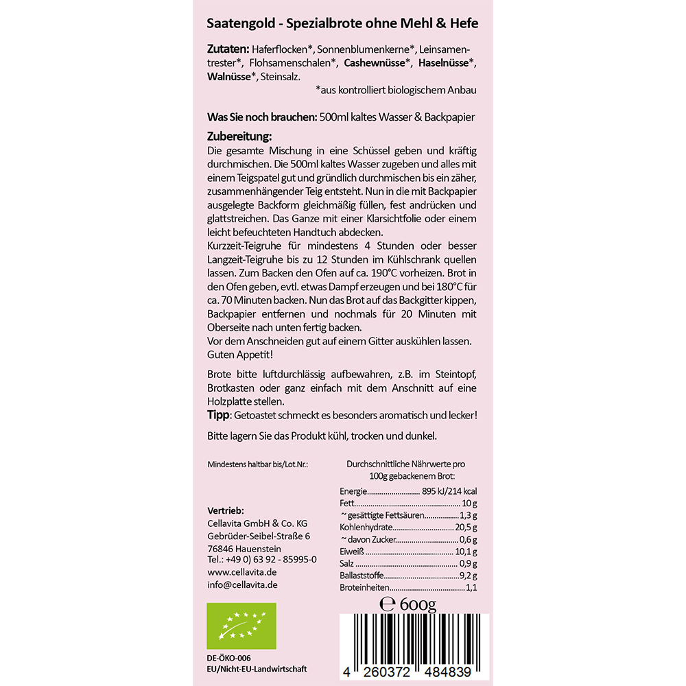 Mehlfreie Bio Brotbackmischung Multi-Nuss grobkörnig