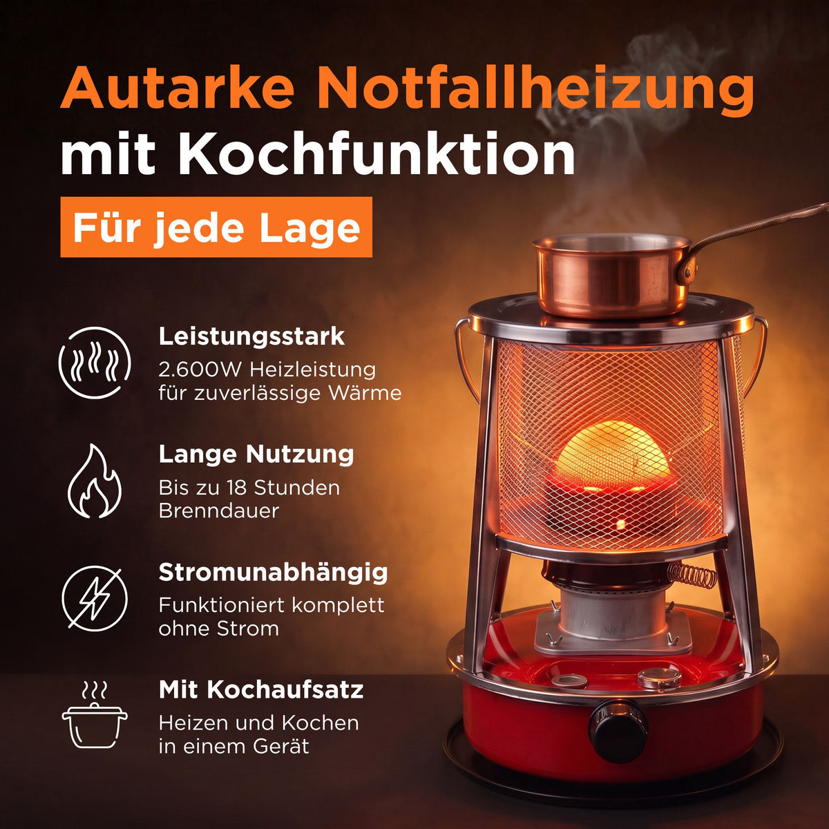Notfallheizung mit Kochfunktion