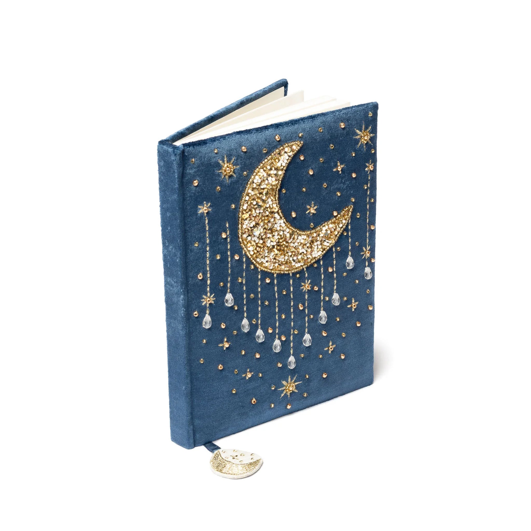 Notizbuch Samt blau mit Mond – Vorderseite