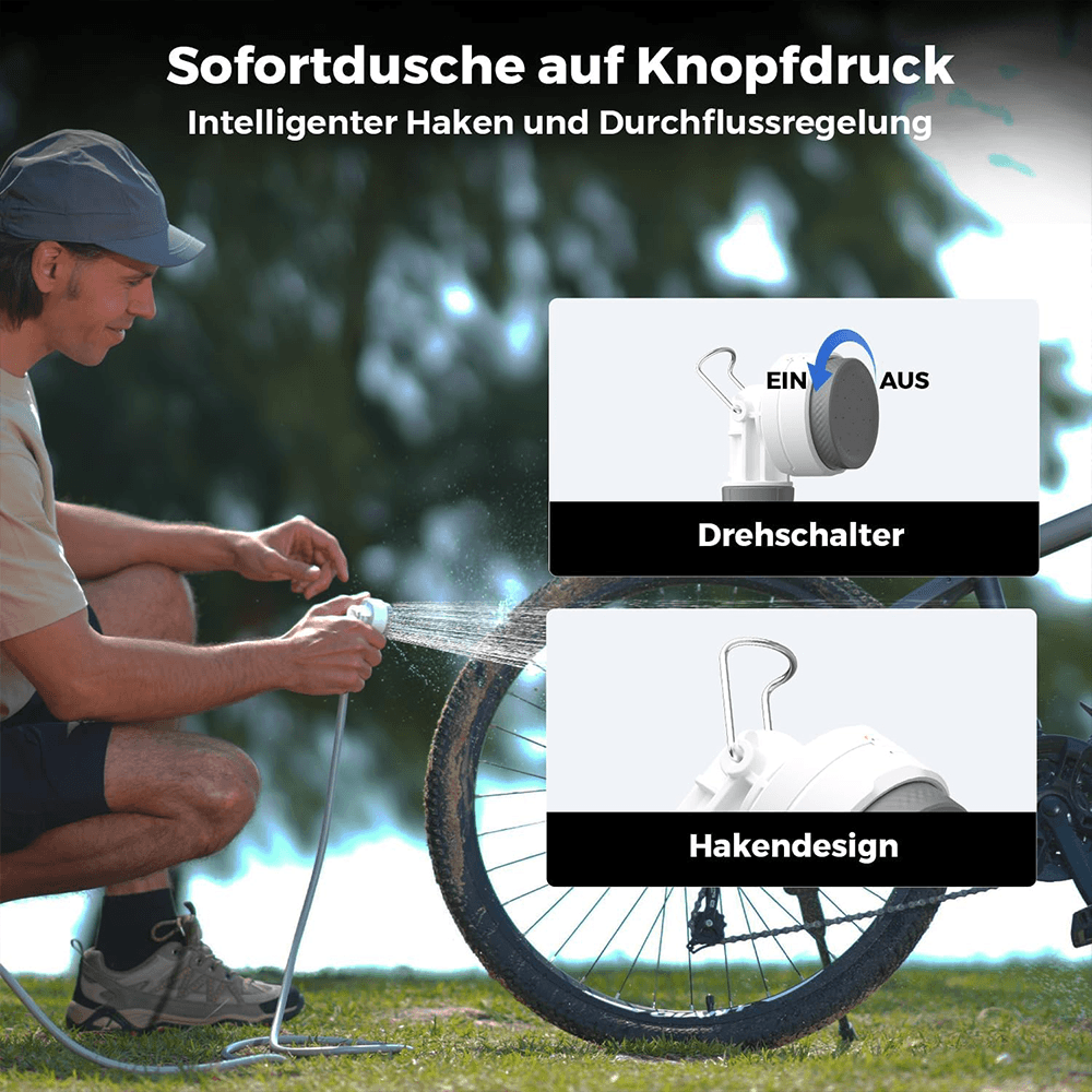 Tragbare Sofortdusche für unterwegs mit Akku und USB-C