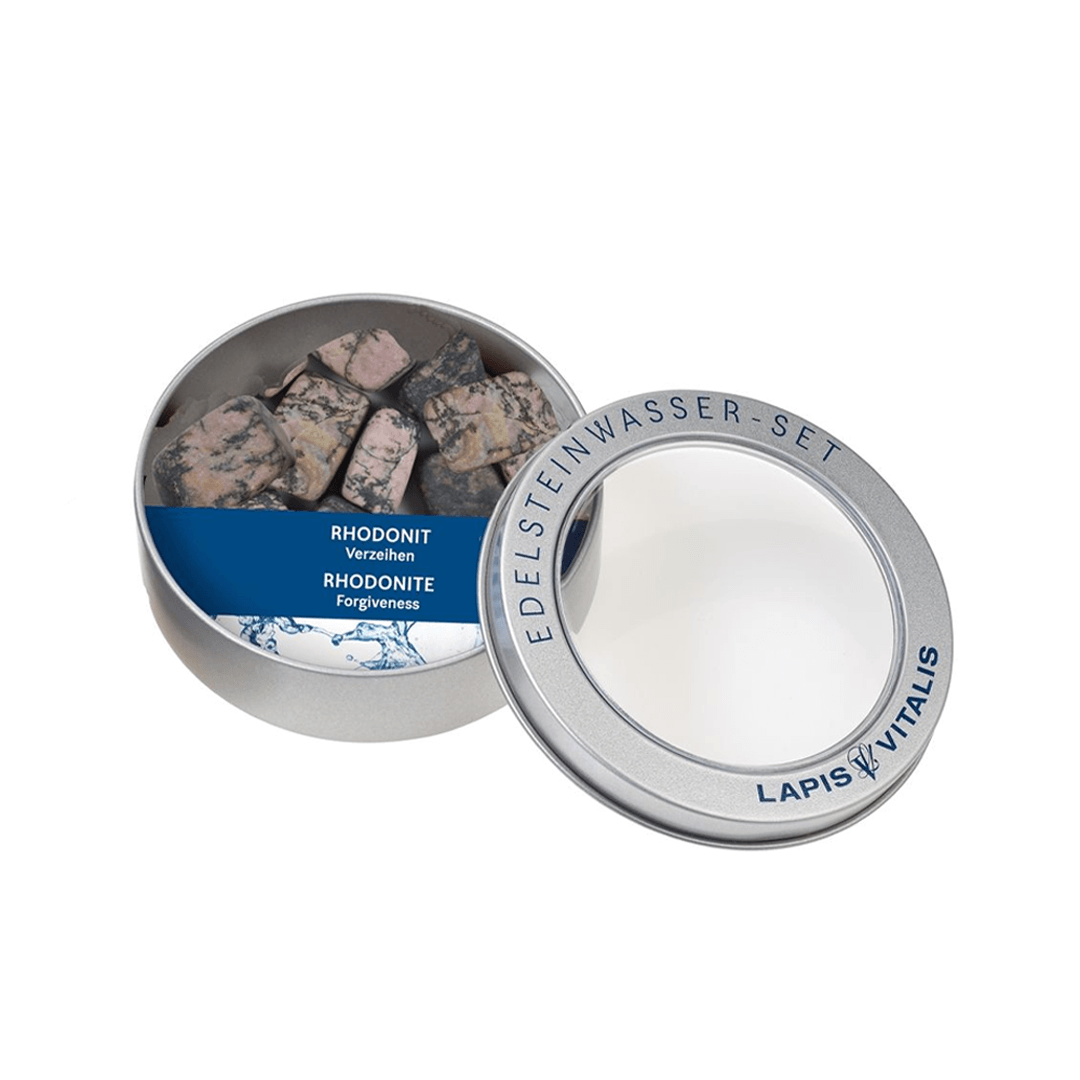 Rhodonit Wassersteine „Milde und Verzeihen“ in Geschenkdose