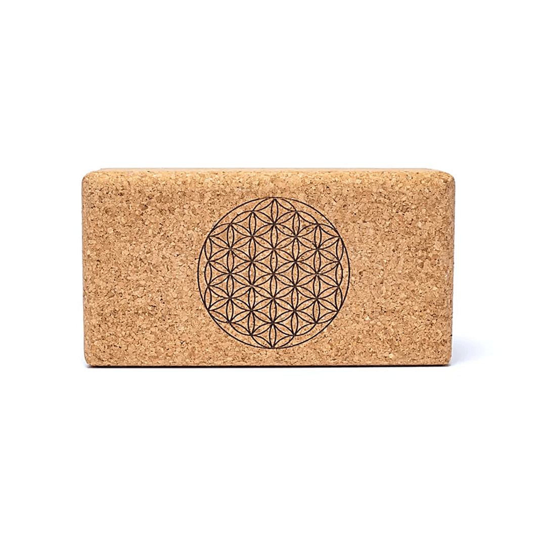 Yogablock aus Naturkork mit Blume des Lebens
